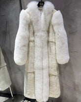 Women's Couture Full Pelt Genuine Fox Fur Platinum Long Coat Exclusive Shawl Collar